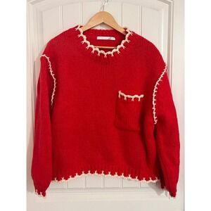 Altar'd State Chunky Knit Red Contrast Stitch Boxy Sweater Womens Large
